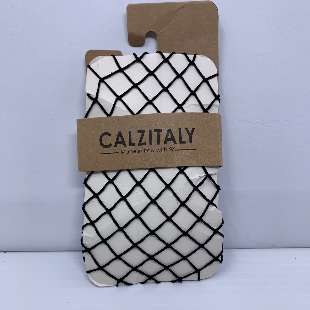 Calzitaly Womens One Size Black Large Mesh Fishnet Tights Stockings NWT
